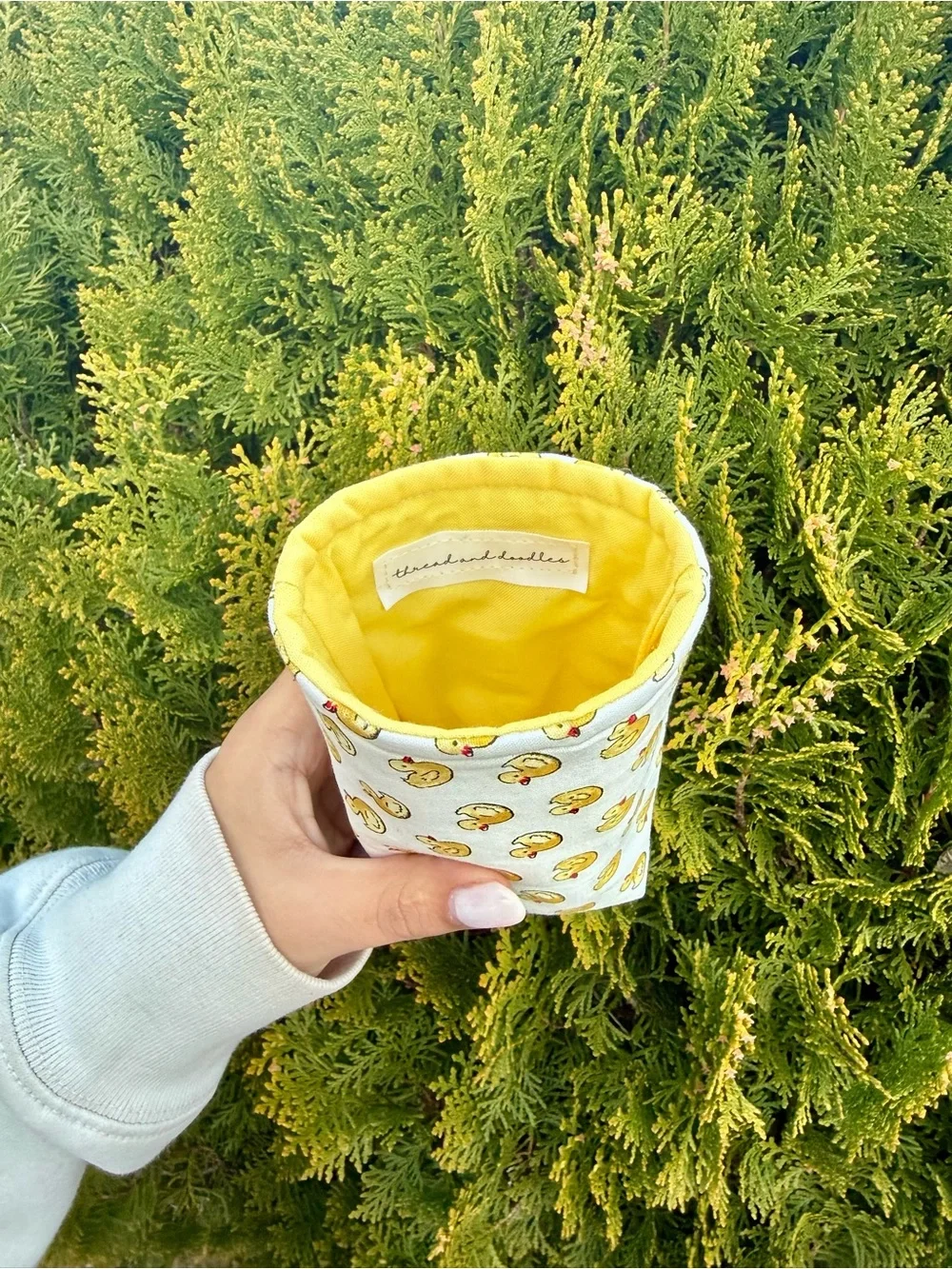 Handmade Insulated Yellow Duck Print Can Koozie (for 20oz cans)